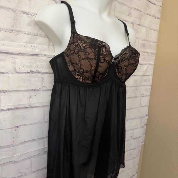 Adore Me Babydoll Neglige Black Size 38DDD Chiffon Sheer Lace Underwire Sexy New - Picture 3 of 10